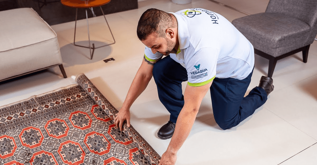 Profissional Home Clean higienizando um tapete